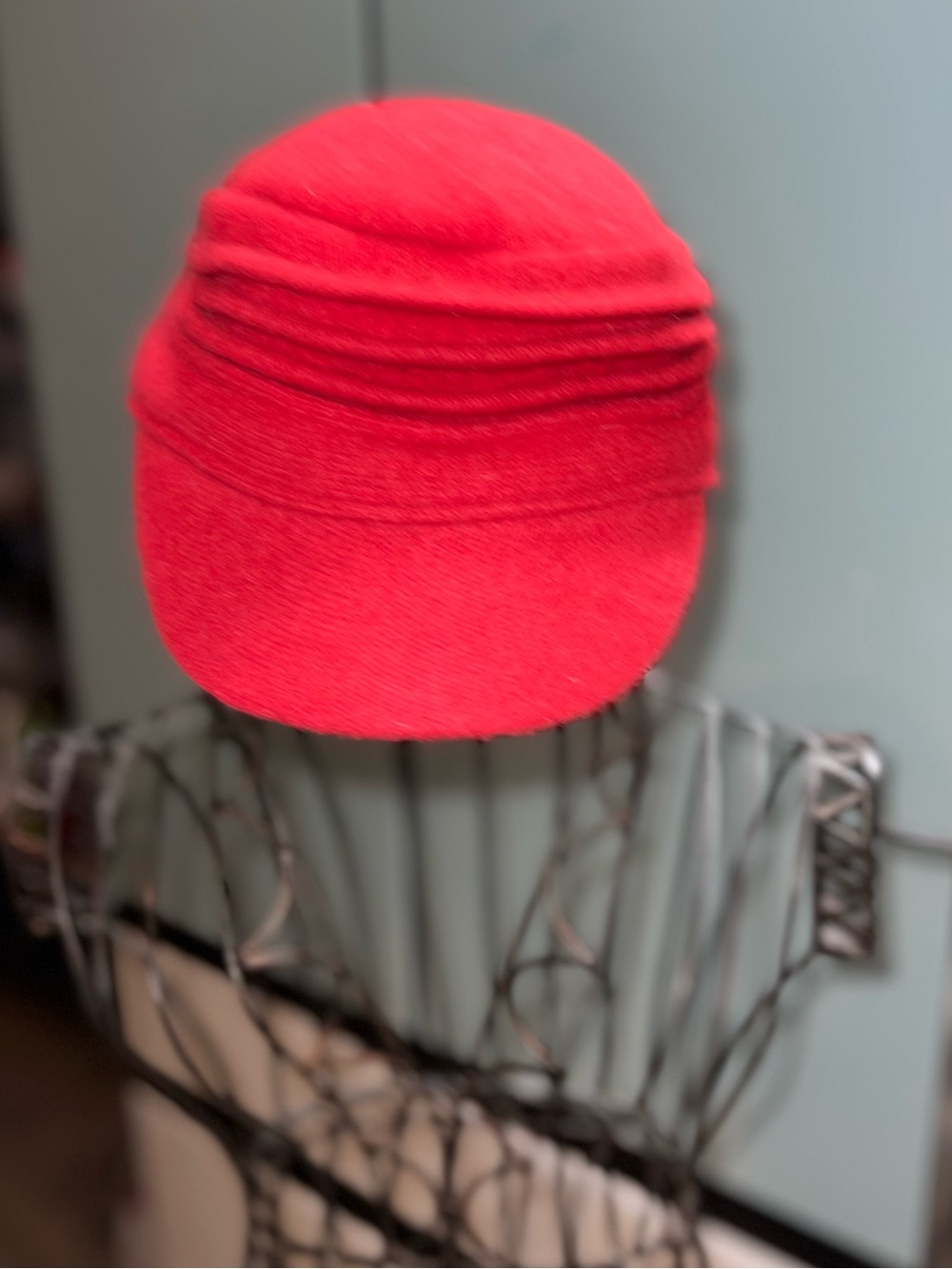 ADORA Red 100% Wool Newsboy Hat Cabbie Cap Structured Brim